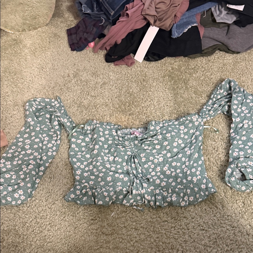 Pink Lily Green Floral Blouse